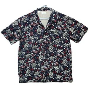 COLUMBIA PFG Button Front Shirt Mens Large Navy Fishing Patriotic Vented Back
